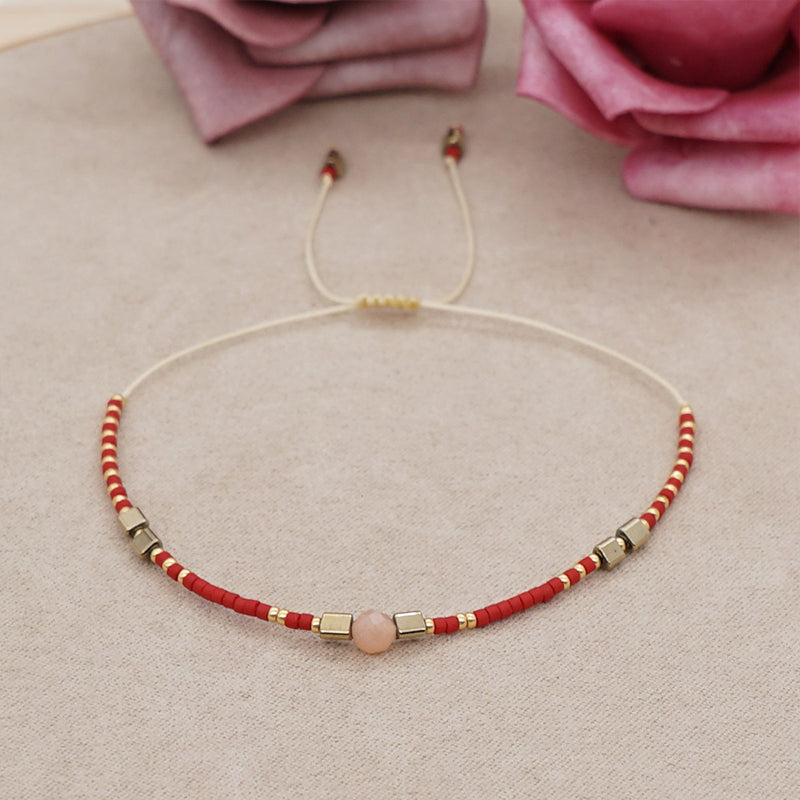 Venta al por mayor Pulsera Cristal Simple Boho Moda Arroz Granos Hecho A Mano OLY-BT-GBH002